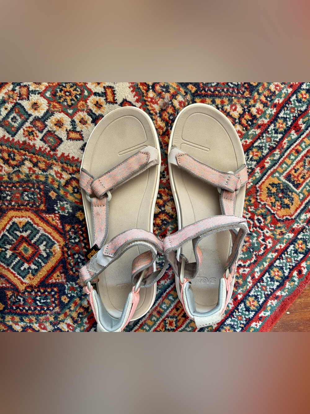 TEVA - Neutral Beige TEVA Sandals with Pink Straps